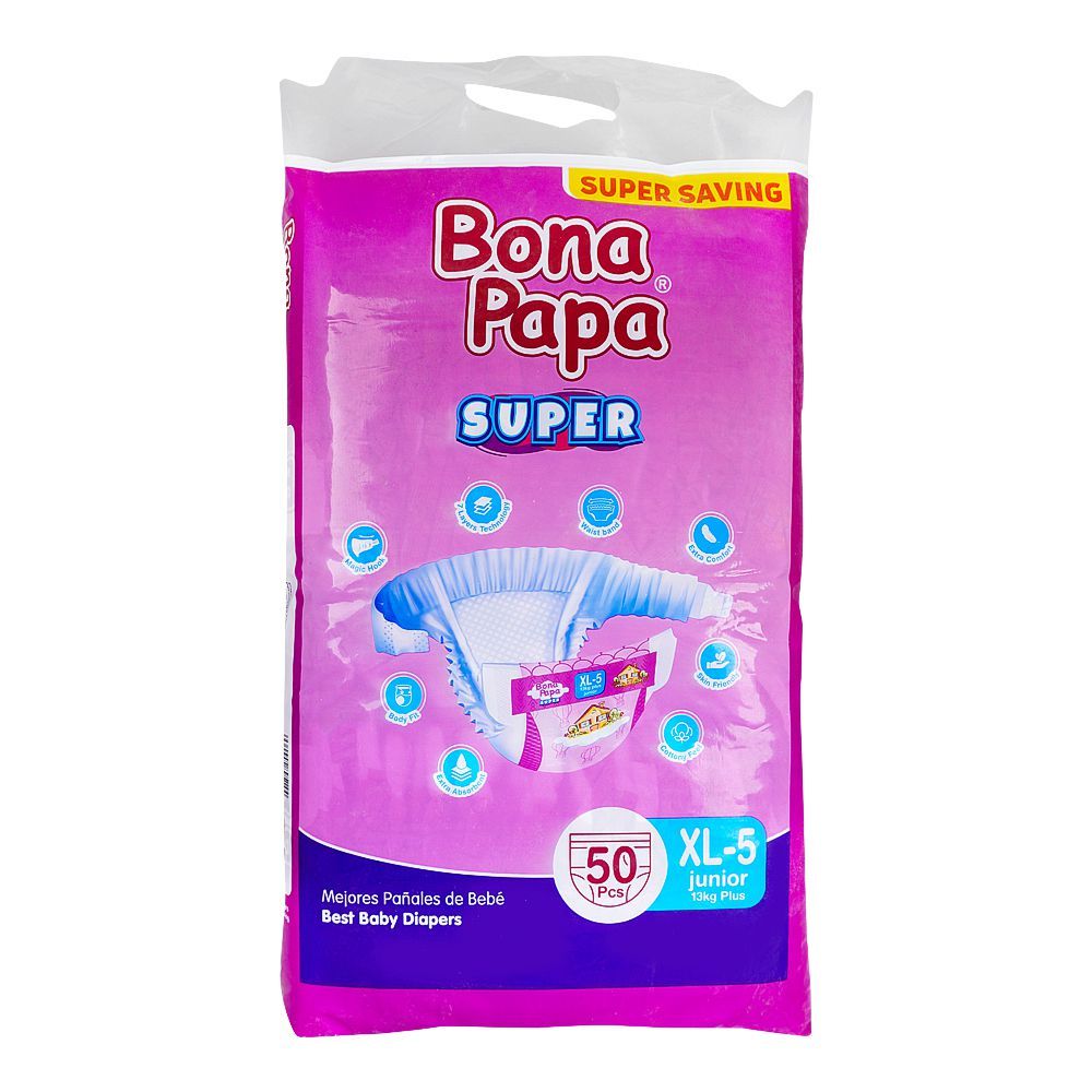 Bona Papa Super Baby Diapers XL 5 Junior, 13 KG Plus, 50-Pack, Diapers & Wipes, Bona Papa, Chase Value