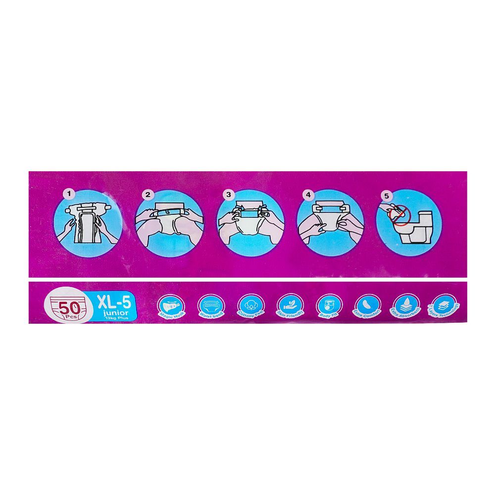 Bona Papa Super Baby Diapers XL 5 Junior, 13 KG Plus, 50-Pack, Diapers & Wipes, Bona Papa, Chase Value