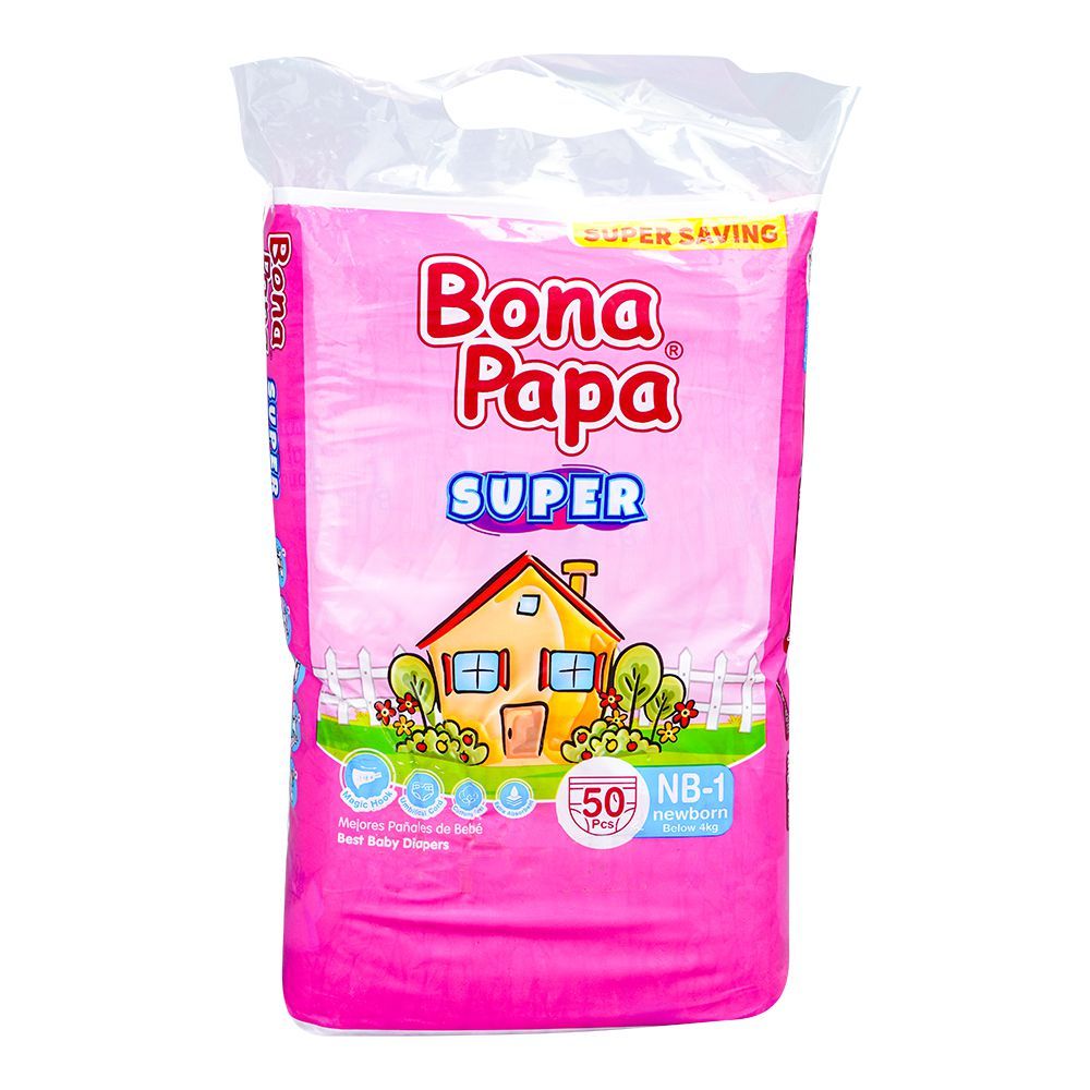 Bona Papa Super Baby Diapers, NB-1 New Born, Below 4 KG, 50-Pack, Diapers & Wipes, Bona Papa, Chase Value