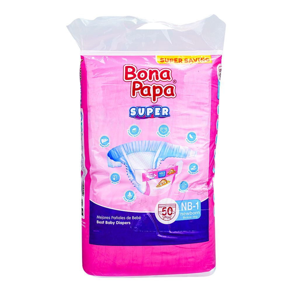 Bona Papa Super Baby Diapers, NB-1 New Born, Below 4 KG, 50-Pack, Diapers & Wipes, Bona Papa, Chase Value