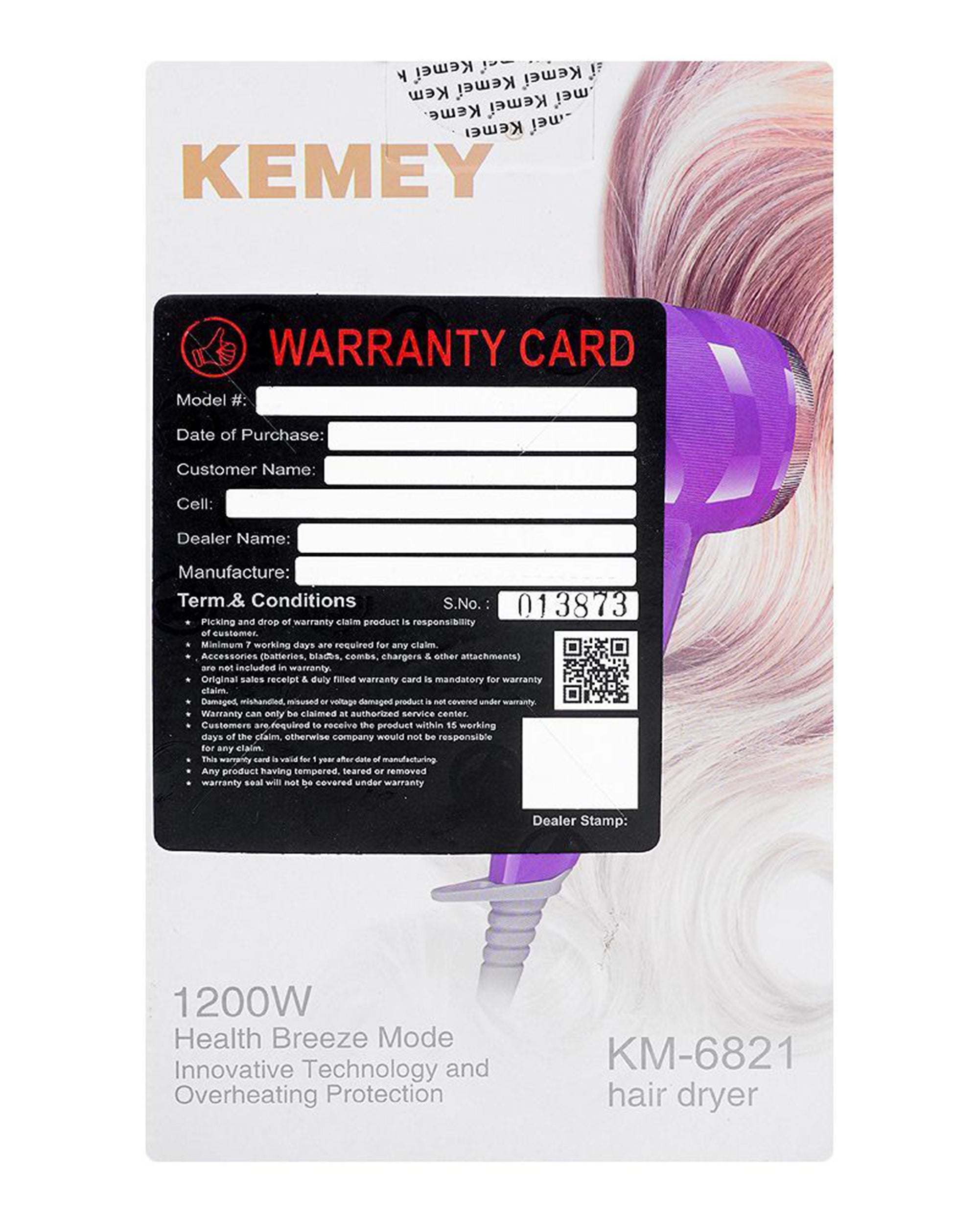 Kemei Hair Dryer KM-6821 - Purple, Hair Dryer, Chase Value, Chase Value