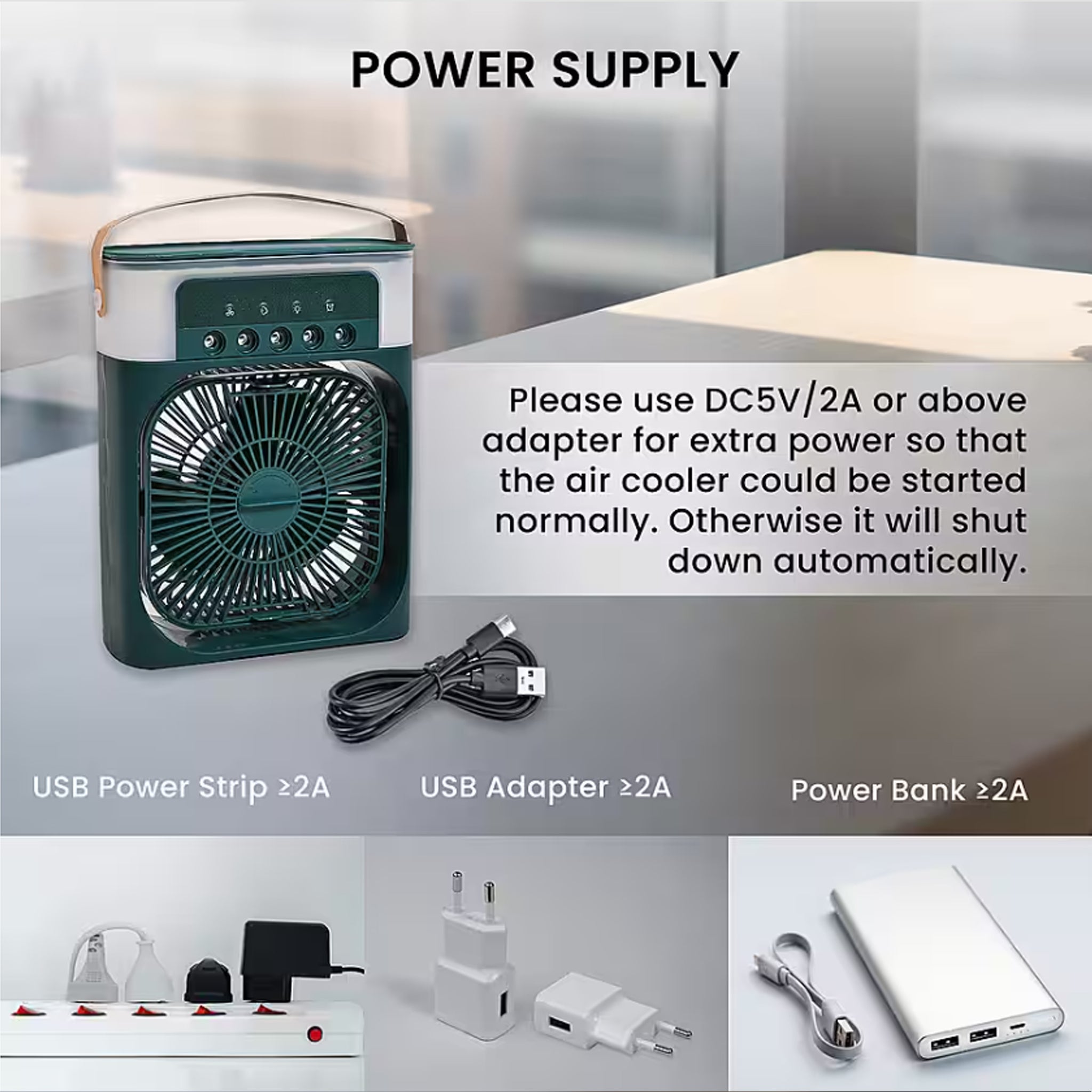 Air Cooler Fan A7776 N1 - Green, Rechargeable Fan, Chase Value, Chase Value