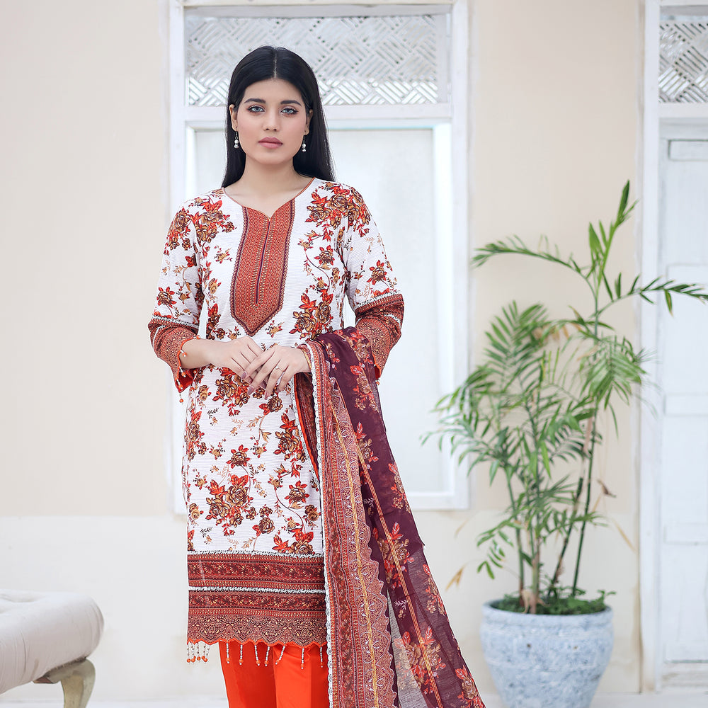 Laiba By SN Cloth Printed Unstitched 3 Pcs Suit - 13, Women, 3Pcs Shalwar Suit, SN Cloth, Chase Value