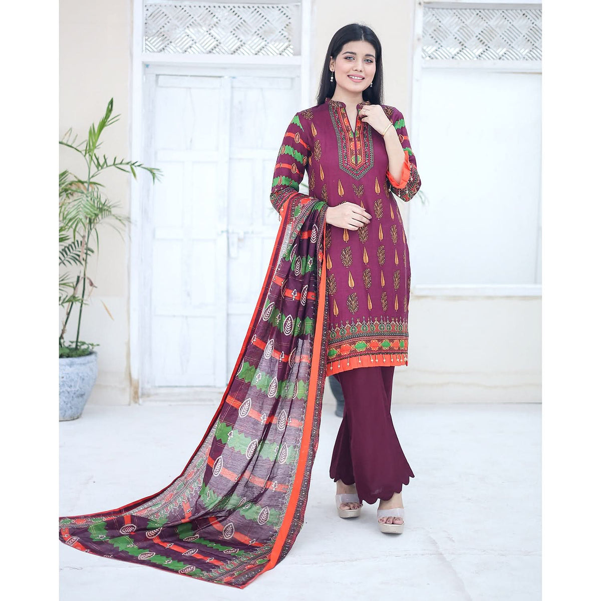 Laiba By SN Cloth Printed Unstitched 3 Pcs Suit - 15, Women, 3Pcs Shalwar Suit, SN Cloth, Chase Value