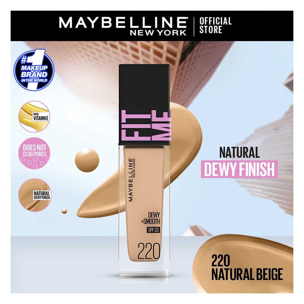 Maybelline New York Fit Me Dewy + Smooth Liquid Foundation Spf 23, 220 Natural Beige, 30Ml, Foundation, Maybelline, Chase Value