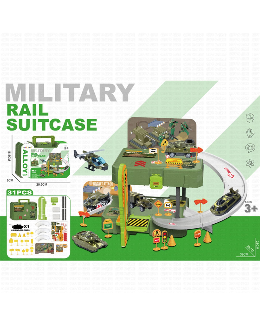 Military Parking Lot 31pcs with Die Cast Vehicle, Die-cast Model Car, Chase Value, Chase Value
