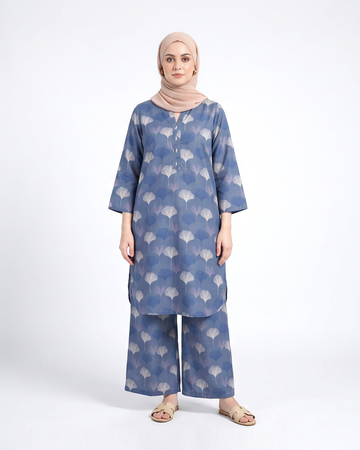 Valuables Women's Slub Printed Suit - 2 Pc