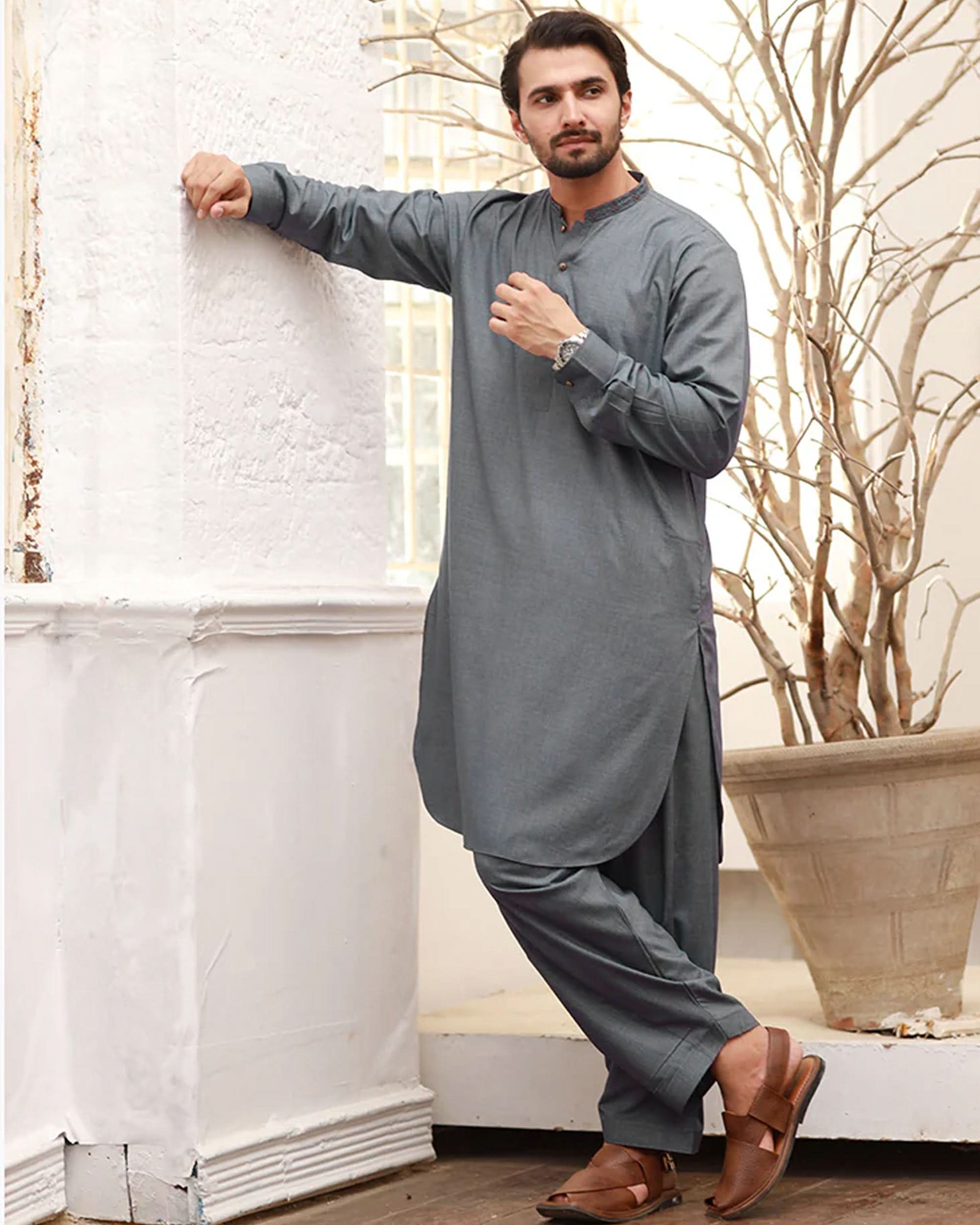 Eminent Men's Stitched Kurta Shalwar Suit - Charcoal, Men's Shalwar Kameez, Eminent, Chase Value