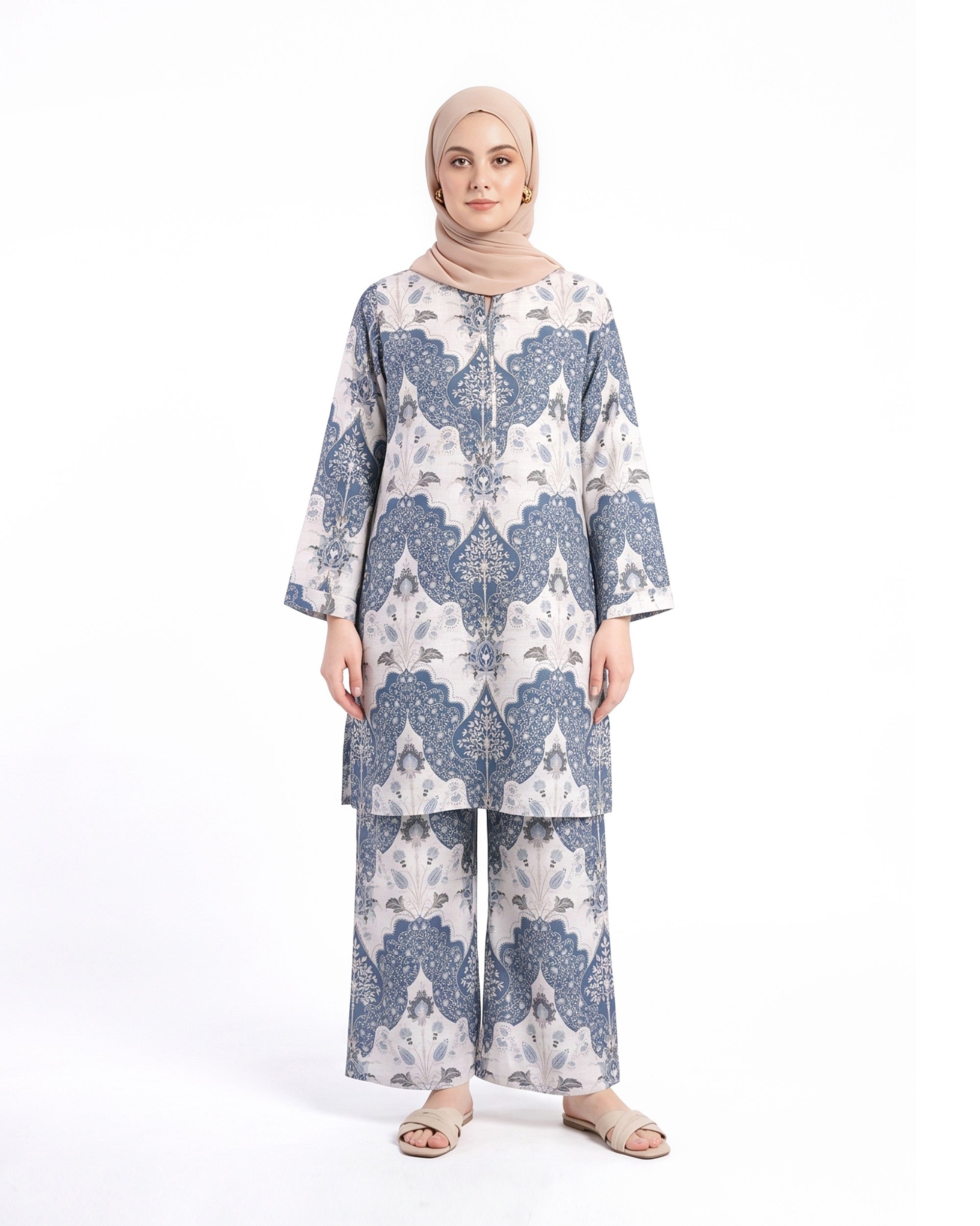 Valuables Women's Slub Printed Suit - 2 Pc