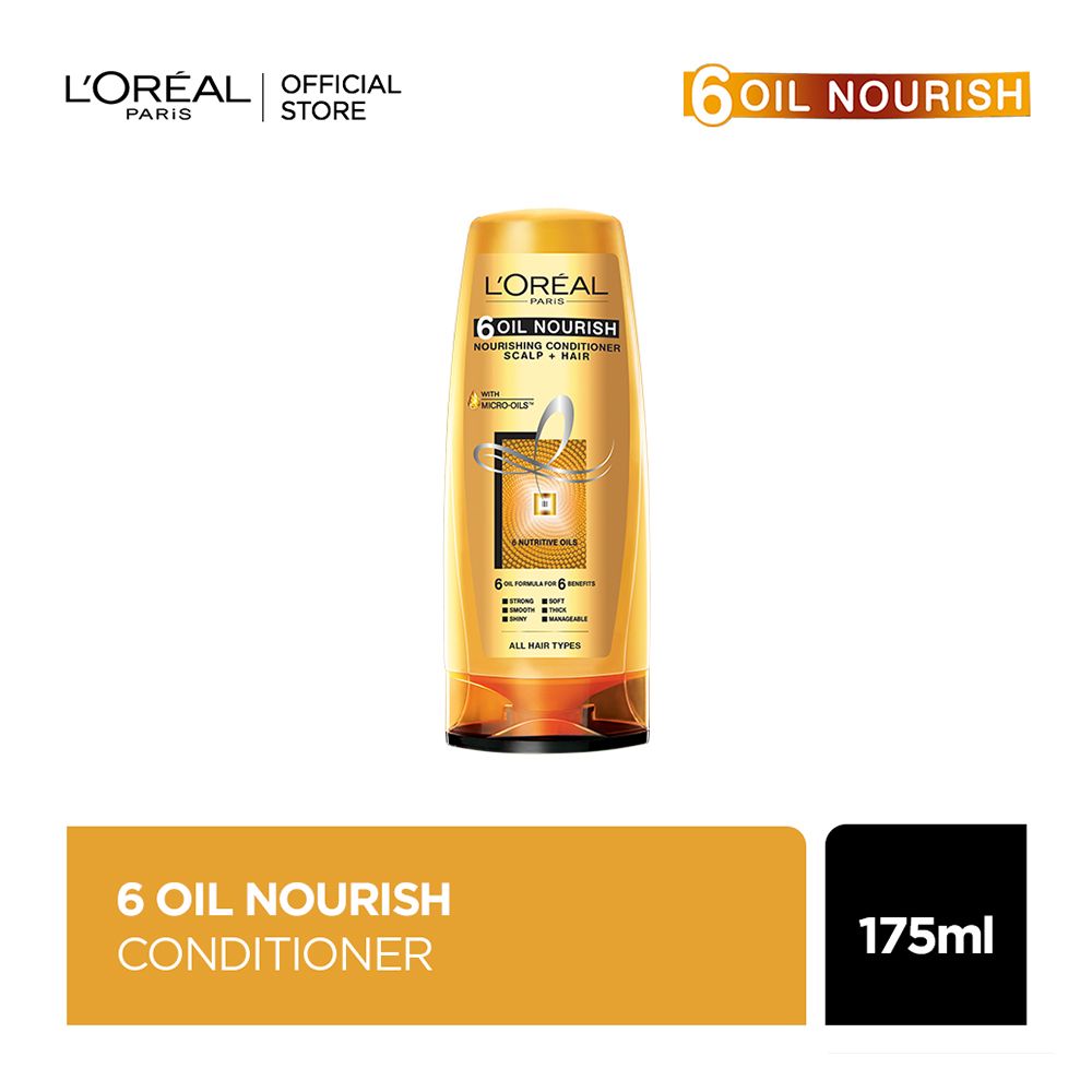 L'Oreal Paris 6 Oil Nourish Scalp + Hair Nourishing Conditioner, For All Hair Types, 175ml, Shampoo & Conditioner, Loreal, Chase Value