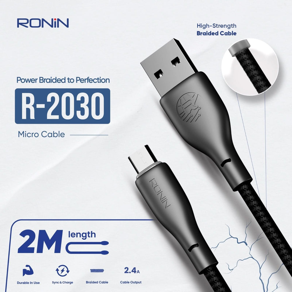 Ronin Data Cable Type-C 2 Meter R-2030 - Black, USB Cables, Ronin, Chase Value