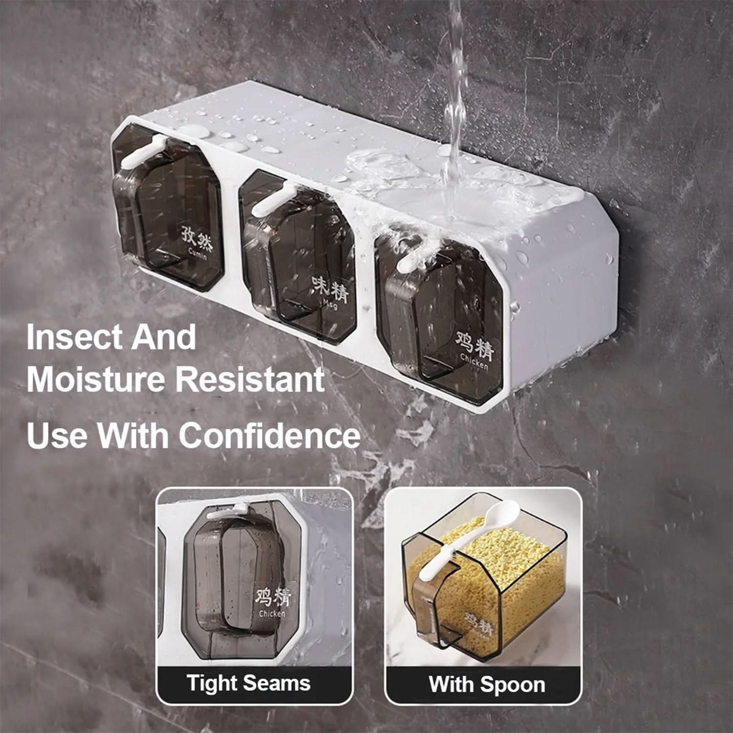 Wall-Mounted Triple Cereal & Spice Dispenser Storage Box, Spice Boxes, Chase Value, Chase Value