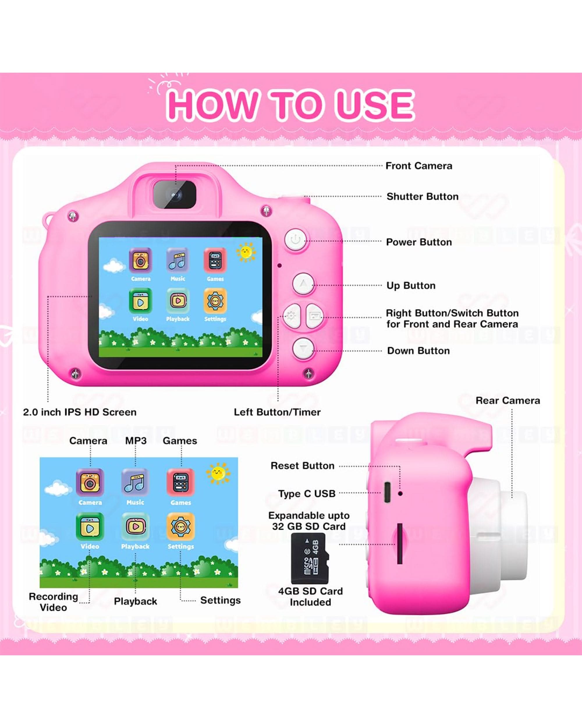 Kids Digital Camera with Dual Lens & HD Screen, Educational Toys, Chase Value, Chase Value