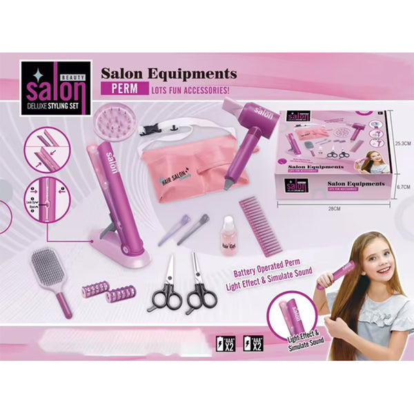 Girls Beauty Hair Salon Toy Kit with Hairdryer, Straightener & Styling Accessories