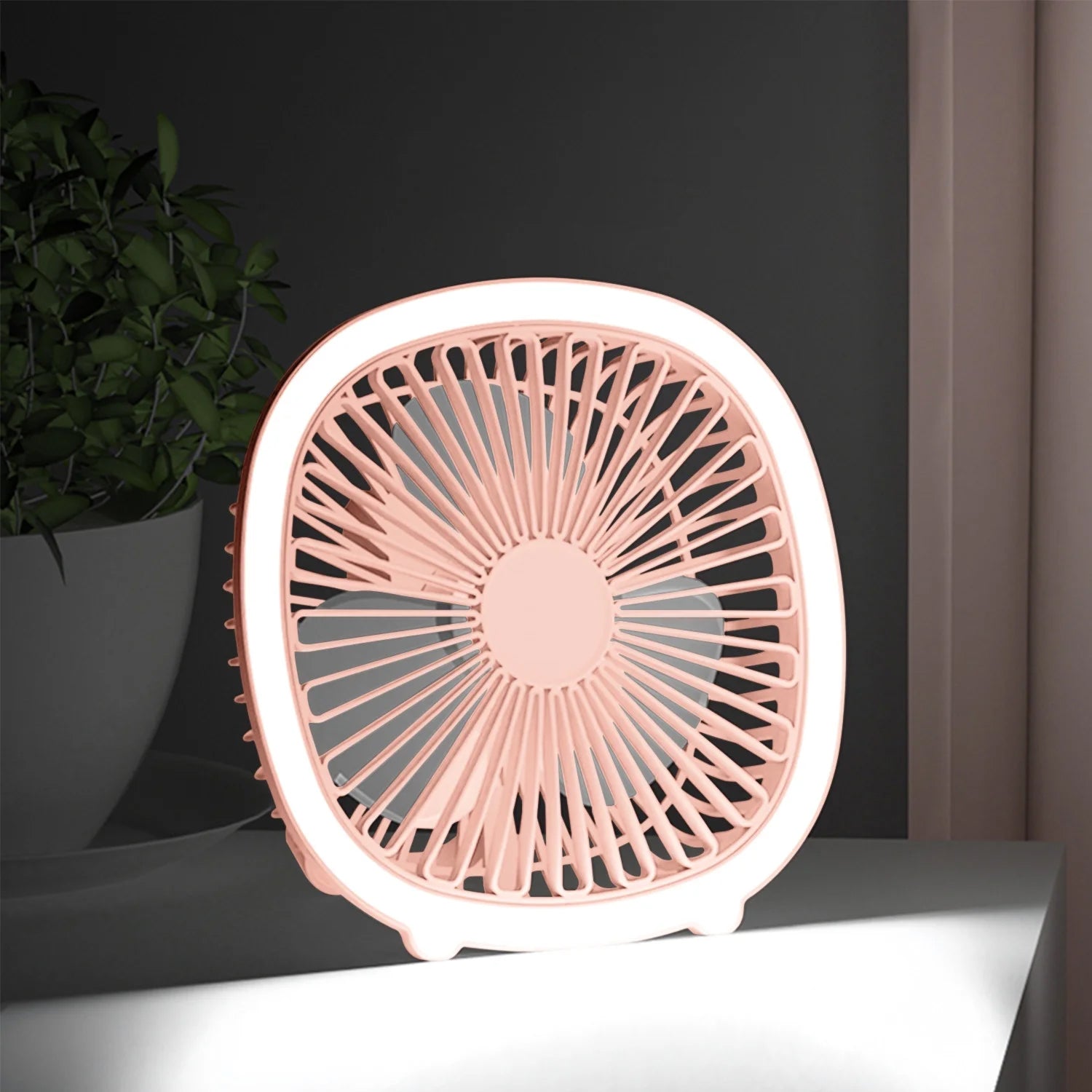 Mini Desk Portable Fan with Lighting 3 Speeds Small Air Circulator Fan - Pink, Rechargeable Fan, Chase Value, Chase Value