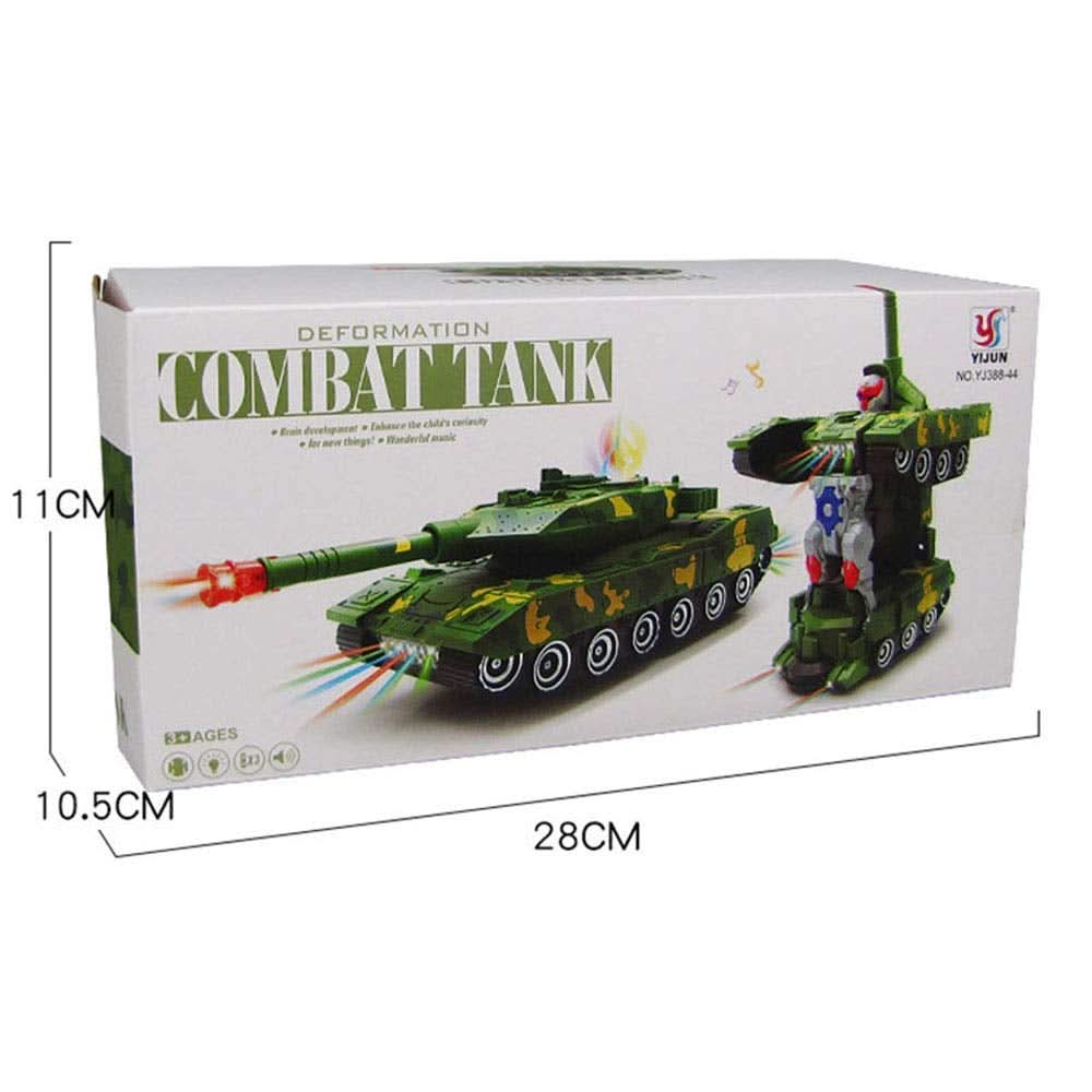 Battery Operated Transformer Combat Tank Robot Toy with Light Music and Bump Function, Die-cast Model Car, Chase Value, Chase Value