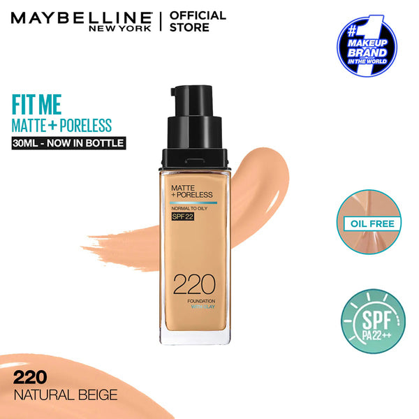 Maybelline New York New Fit Me Matte + Poreless Foundation, 220 Natural Beige, 30Ml, Foundation, Maybelline, Chase Value