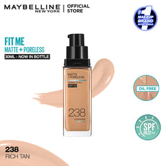 Maybelline Fit Me Matte Poreless Liquid Foundation - 238 Rich Tan, Foundation, Maybelline, Chase Value