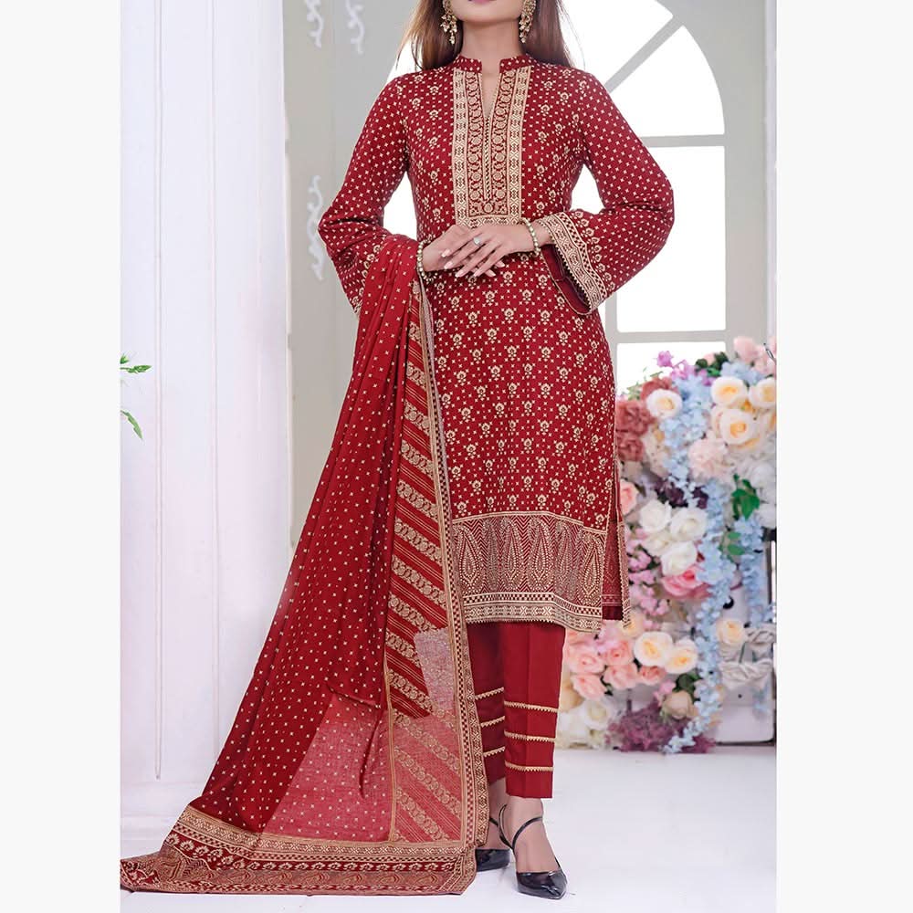 VS Daman Cambric Printed Unstitched 3Pcs Suit V-1, Women, 3Pcs Shalwar Suit, VS Textiles, Chase Value
