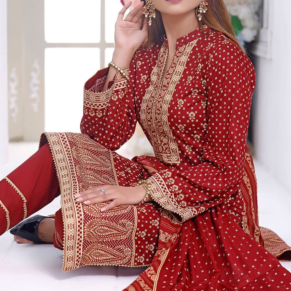 VS Daman Cambric Printed Unstitched 3Pcs Suit V-1, Women, 3Pcs Shalwar Suit, VS Textiles, Chase Value
