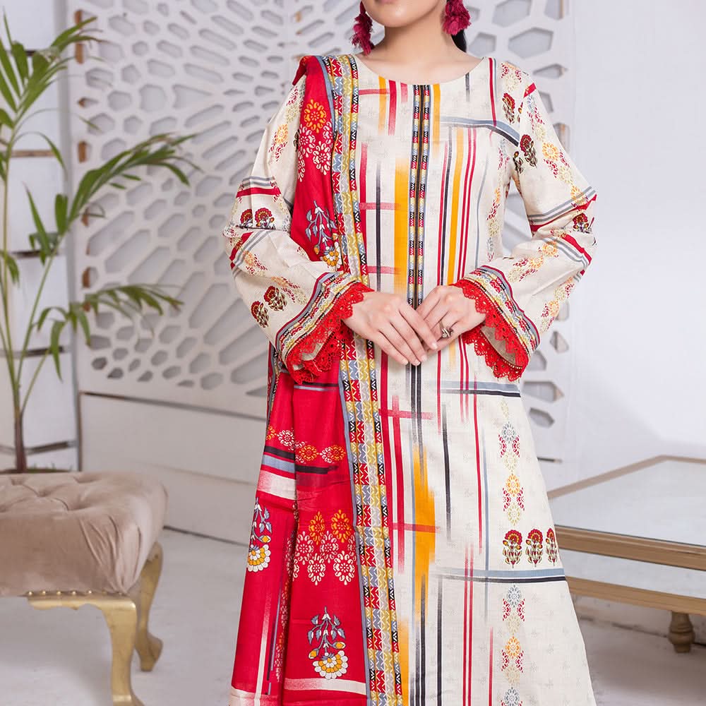 VS Daman Cambric Printed Unstitched 3Pcs Suit V-1, Women, 3Pcs Shalwar Suit, VS Textiles, Chase Value