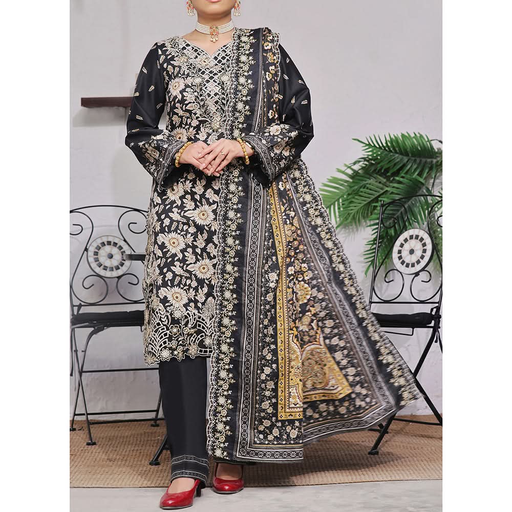 VS-ANMOL Cottel Printed Emboridered Unstitched 3pcs Suit With Emboridered Dupatta - 258, Women, 3Pcs Shalwar Suit, VS Textile, Chase Value