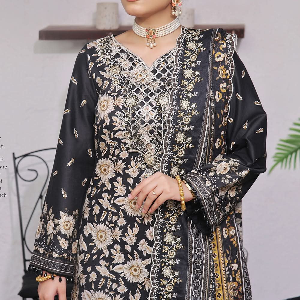 VS-ANMOL Cottel Printed Emboridered Unstitched 3pcs Suit With Emboridered Dupatta - 258, Women, 3Pcs Shalwar Suit, VS Textile, Chase Value