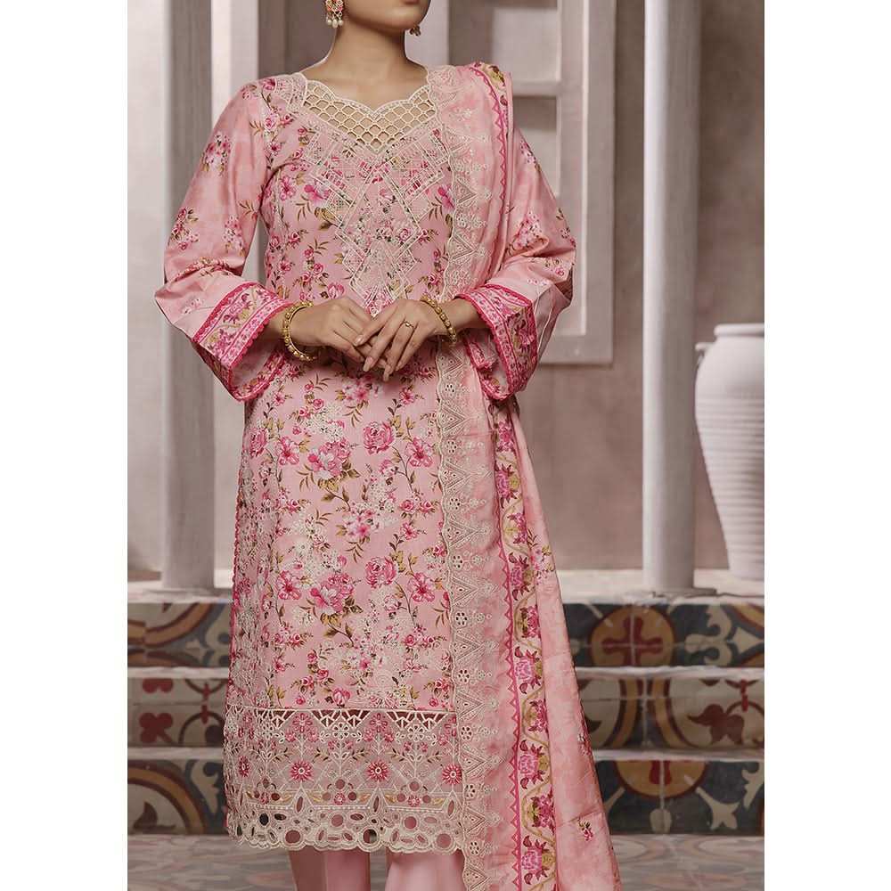VS-ANMOL Cottel Printed Emboridered Unstitched 3pcs Suit With Emboridered Dupatta - 253, Women, 3Pcs Shalwar Suit, VS Textile, Chase Value