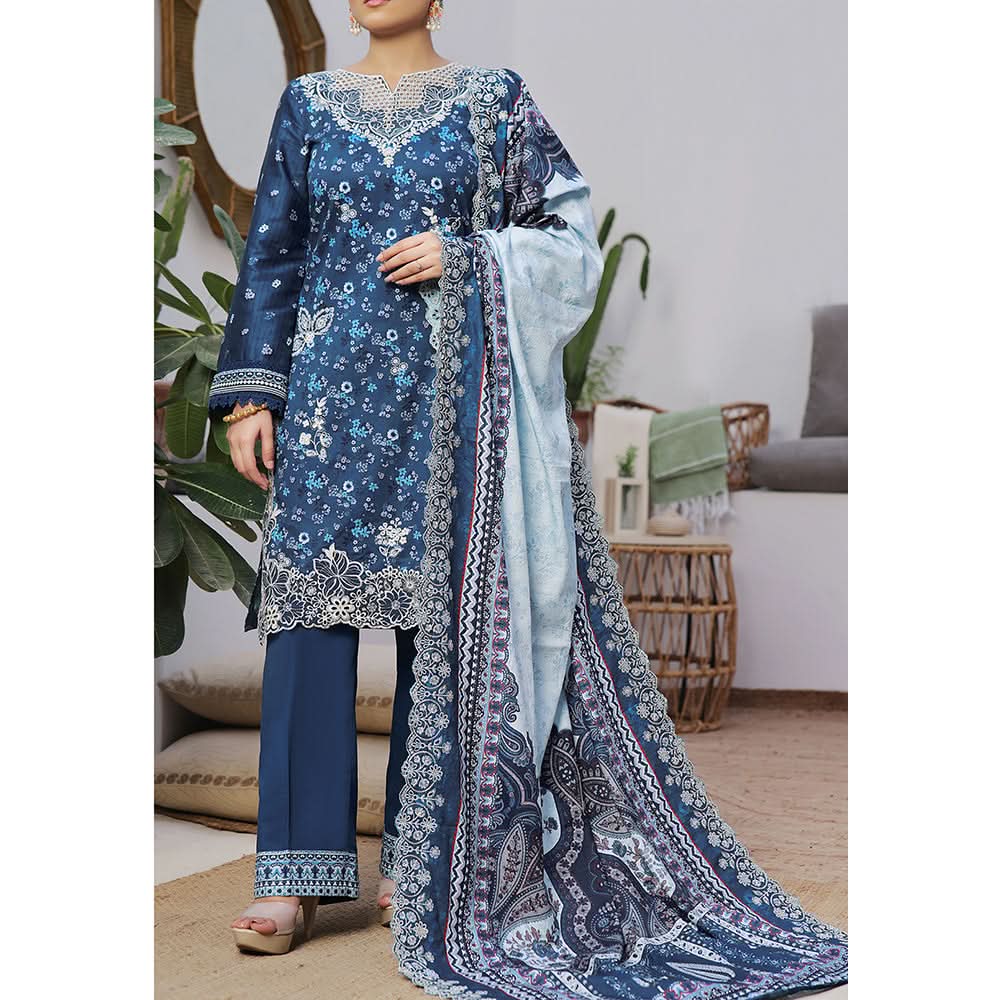 VS-ANMOL Cottel Printed Emboridered Unstitched 3pcs Suit With Emboridered Dupatta - 259, Women, 3Pcs Shalwar Suit, VS Textile, Chase Value