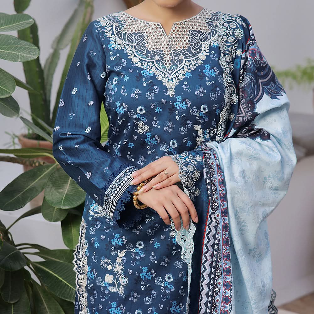 VS-ANMOL Cottel Printed Emboridered Unstitched 3pcs Suit With Emboridered Dupatta - 259, Women, 3Pcs Shalwar Suit, VS Textile, Chase Value