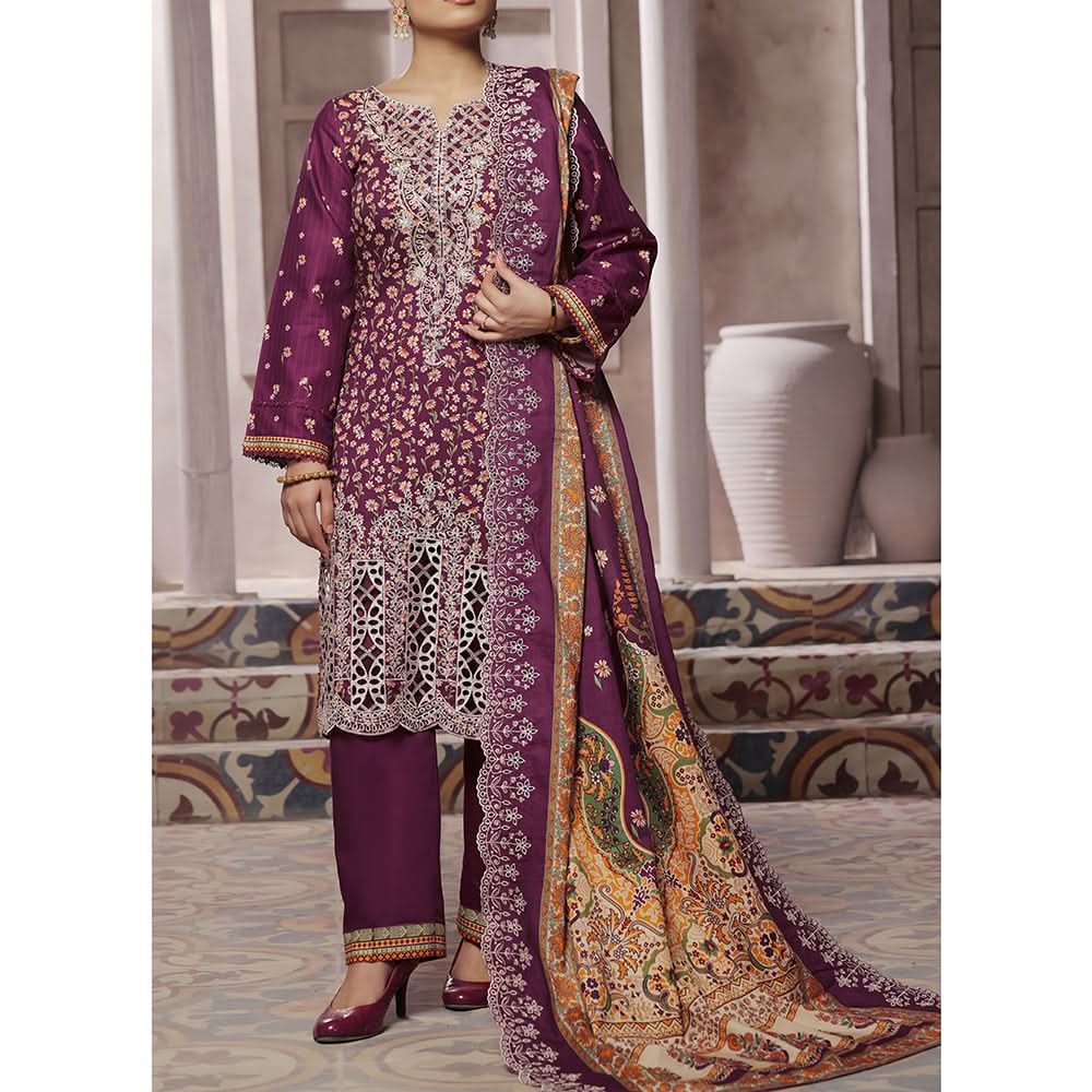 VS-ANMOL Cottel Printed Emboridered Unstitched 3pcs Suit With Emboridered Dupatta - 255, Women, 3Pcs Shalwar Suit, VS Textile, Chase Value