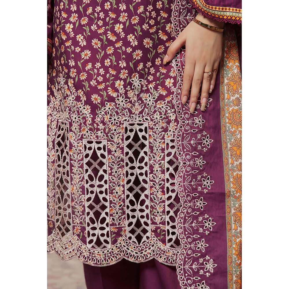 VS-ANMOL Cottel Printed Emboridered Unstitched 3pcs Suit With Emboridered Dupatta - 255, Women, 3Pcs Shalwar Suit, VS Textile, Chase Value