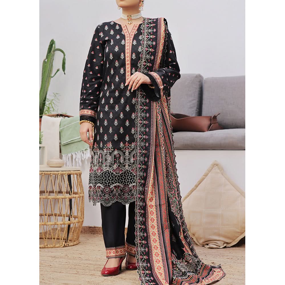 VS-ANMOL Cottel Printed Emboridered Unstitched 3pcs Suit With Emboridered Dupatta - 256, Women, 3Pcs Shalwar Suit, VS Textile, Chase Value