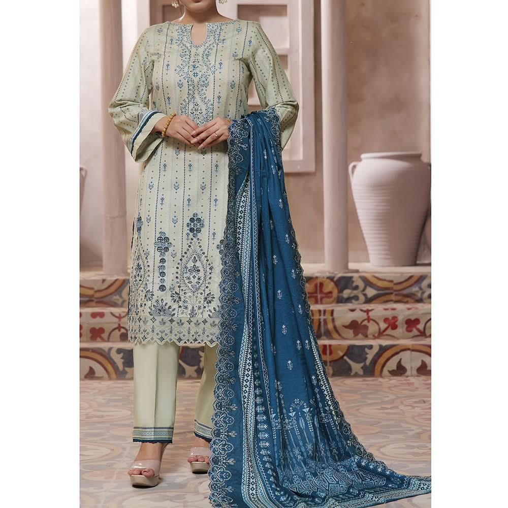 VS-ANMOL Cottel Printed Emboridered Unstitched 3pcs Suit With Emboridered Dupatta - 257, Women, 3Pcs Shalwar Suit, VS Textile, Chase Value