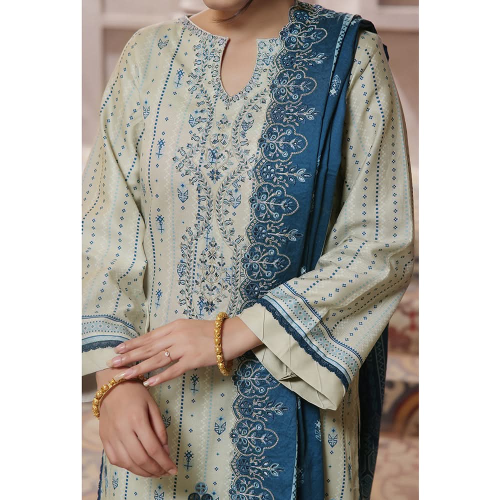 VS-ANMOL Cottel Printed Emboridered Unstitched 3pcs Suit With Emboridered Dupatta - 257, Women, 3Pcs Shalwar Suit, VS Textile, Chase Value