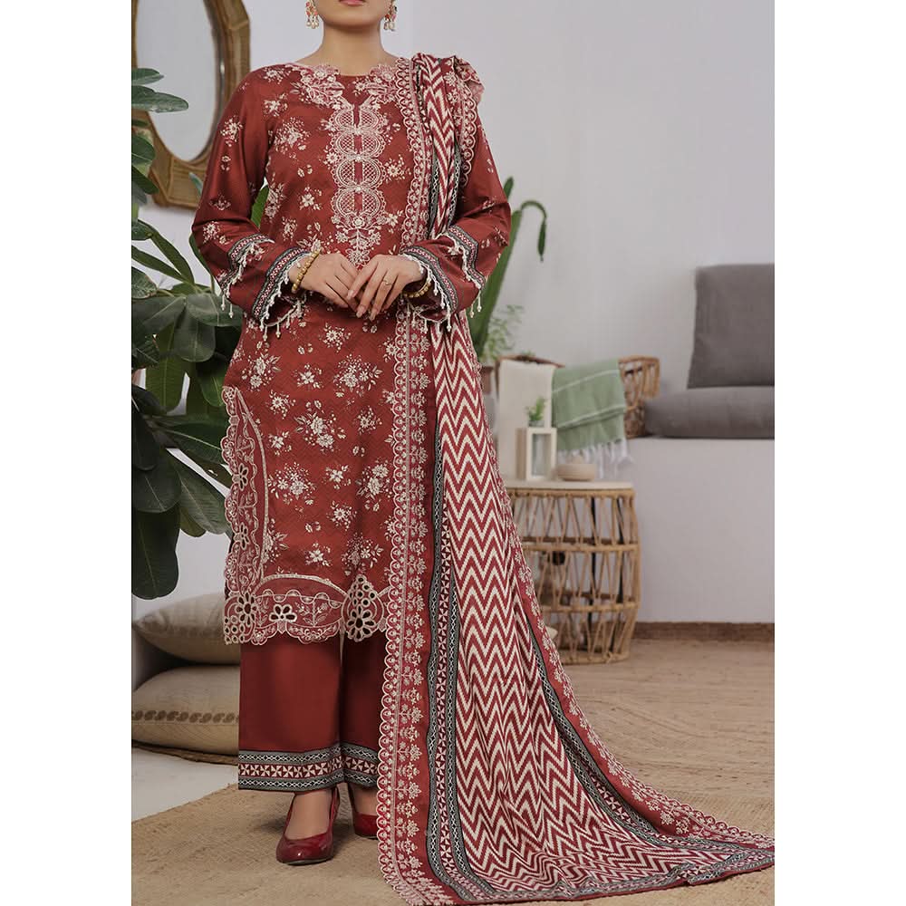 VS-ANMOL Cottel Printed Emboridered Unstitched 3pcs Suit With Emboridered Dupatta - 254, Women, 3Pcs Shalwar Suit, VS Textile, Chase Value