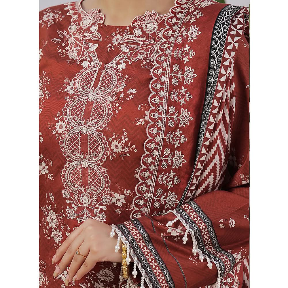 VS-ANMOL Cottel Printed Emboridered Unstitched 3pcs Suit With Emboridered Dupatta - 254, Women, 3Pcs Shalwar Suit, VS Textile, Chase Value