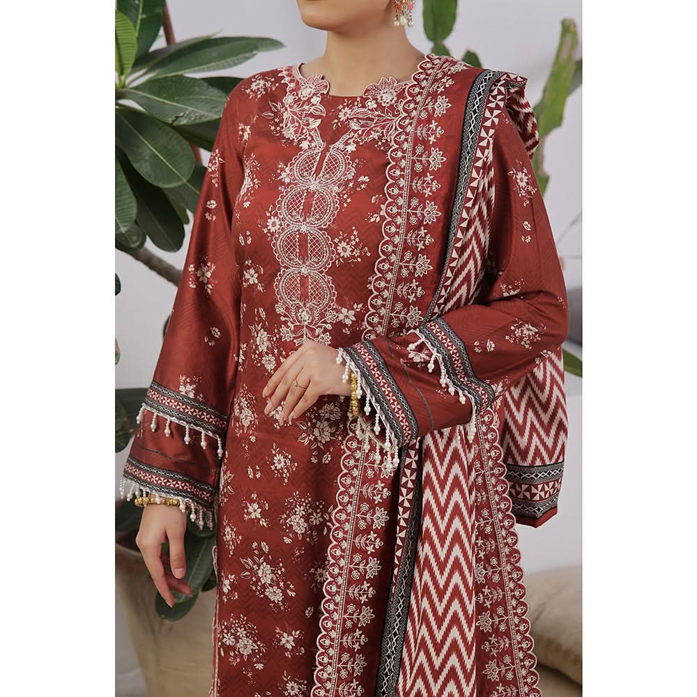 VS-ANMOL Cottel Printed Emboridered Unstitched 3pcs Suit With Emboridered Dupatta - 254, Women, 3Pcs Shalwar Suit, VS Textile, Chase Value