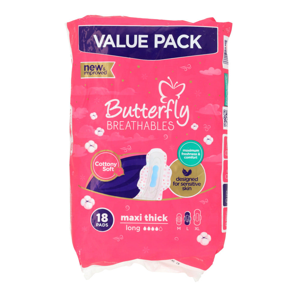 Butterfly Breathable Sanitary Pads Maxi Thick Large 18's, Sanitory Napkins, Butterfly, Chase Value