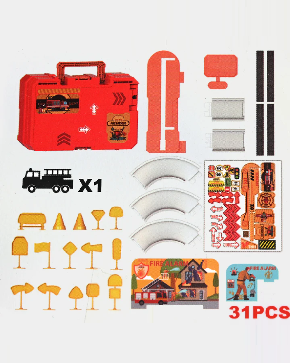 Fire Parking Lot Set 31 Pcs with Die Cast Vehicle