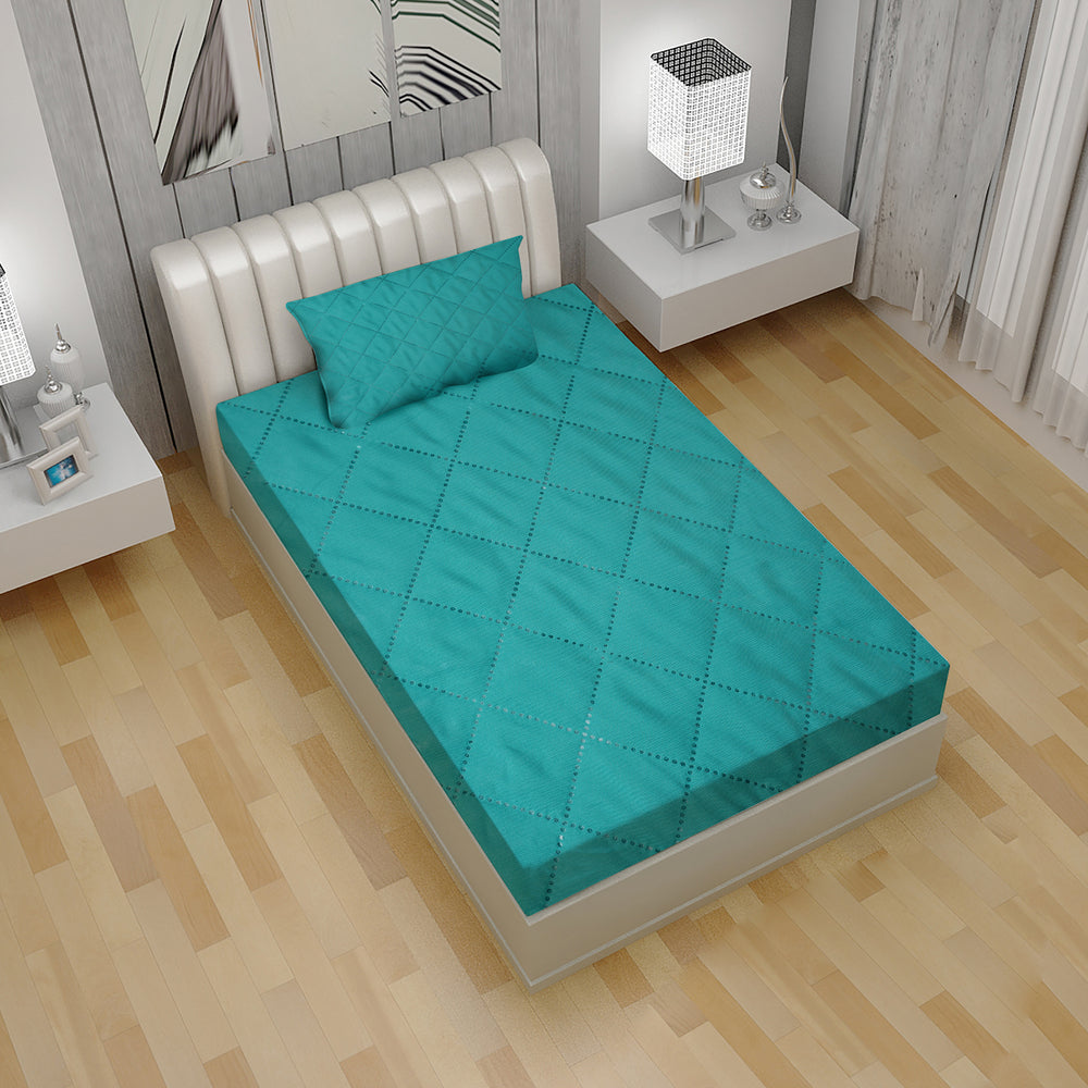 Single Quilted Cotton Waterproof Mattress Protector 42X78" - Sea Green, Mattress Protector, Chase Value, Chase Value