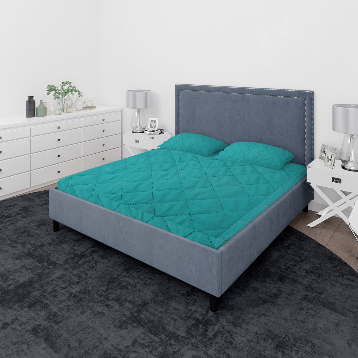 King Quilted Cotton Waterproof Mattress Protector 72X78" - Sea Green, Mattress Protector, Chase Value, Chase Value