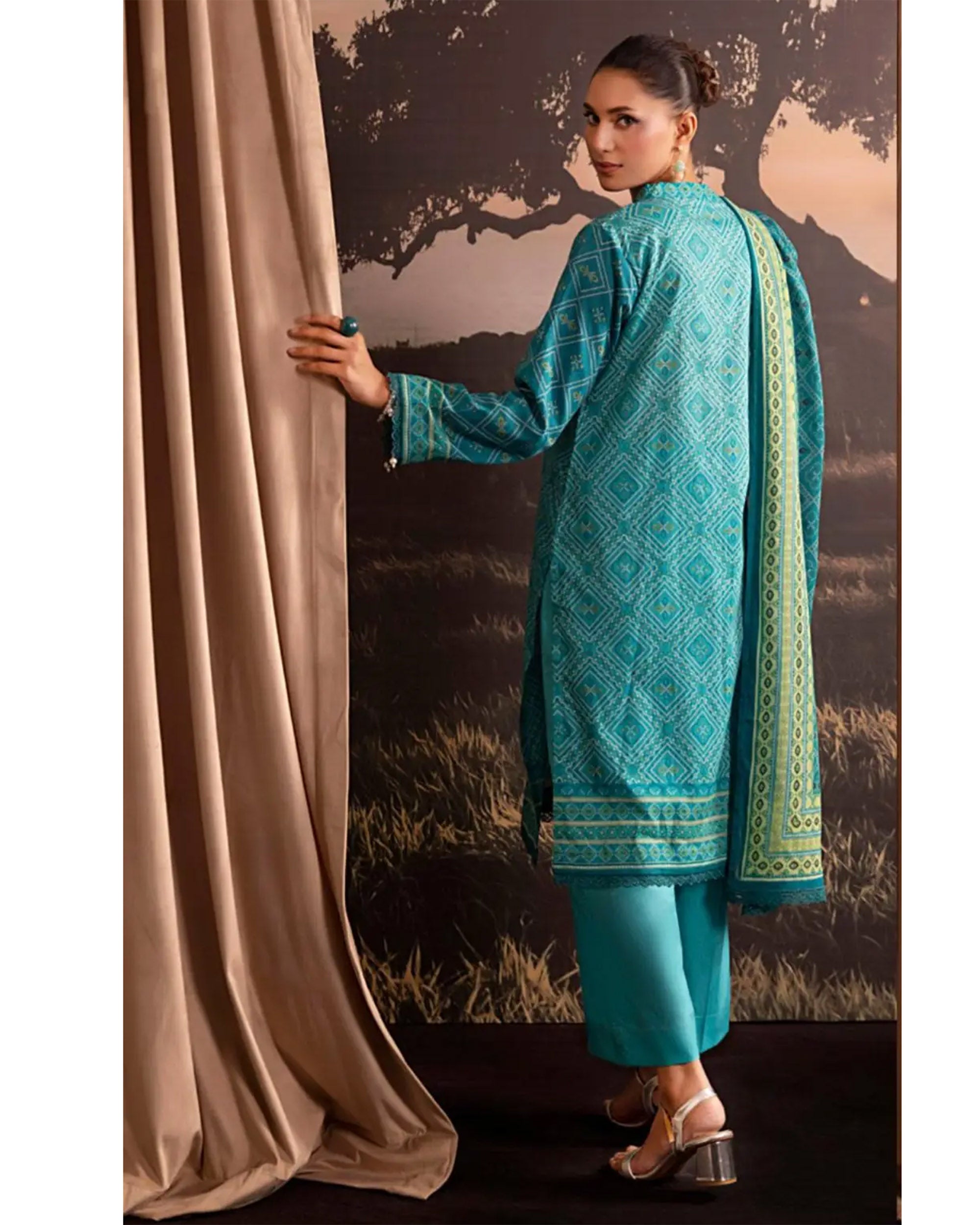 Women's Printed Suit 3-Pc - Inspired by Khaddi - 4