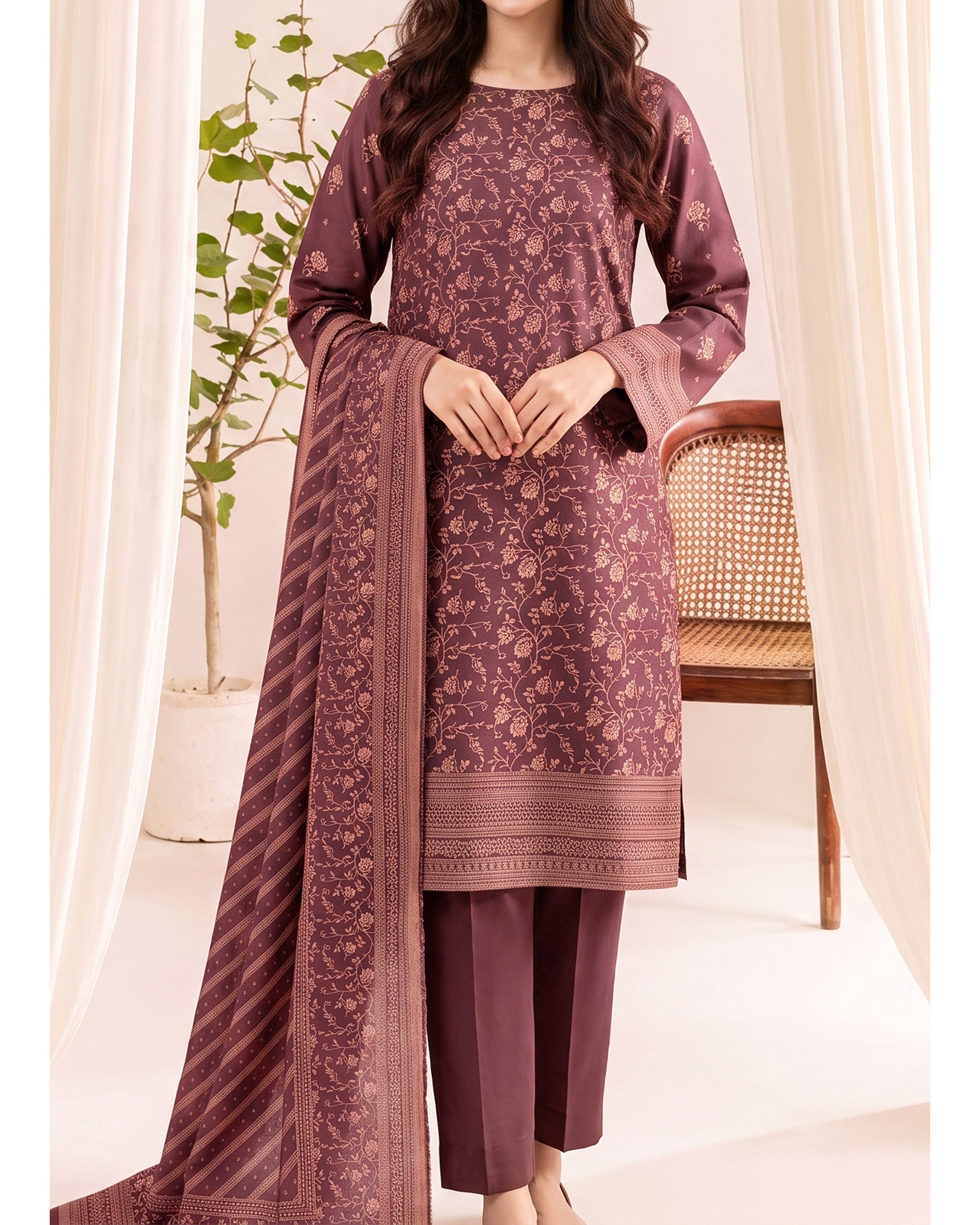 VS Pashmina Exclusive Printed Suit - 3 Pc by VS Textile