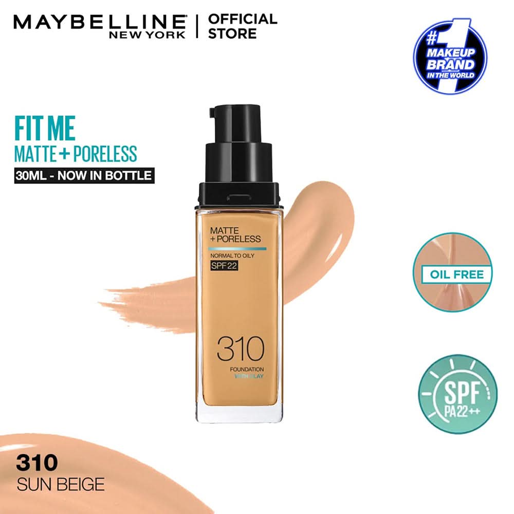 Maybelline New York Fit Me Matte + Poreless Spf 22 Foundation, 310 Sun Beige 30Ml, Foundation, Maybelline, Chase Value