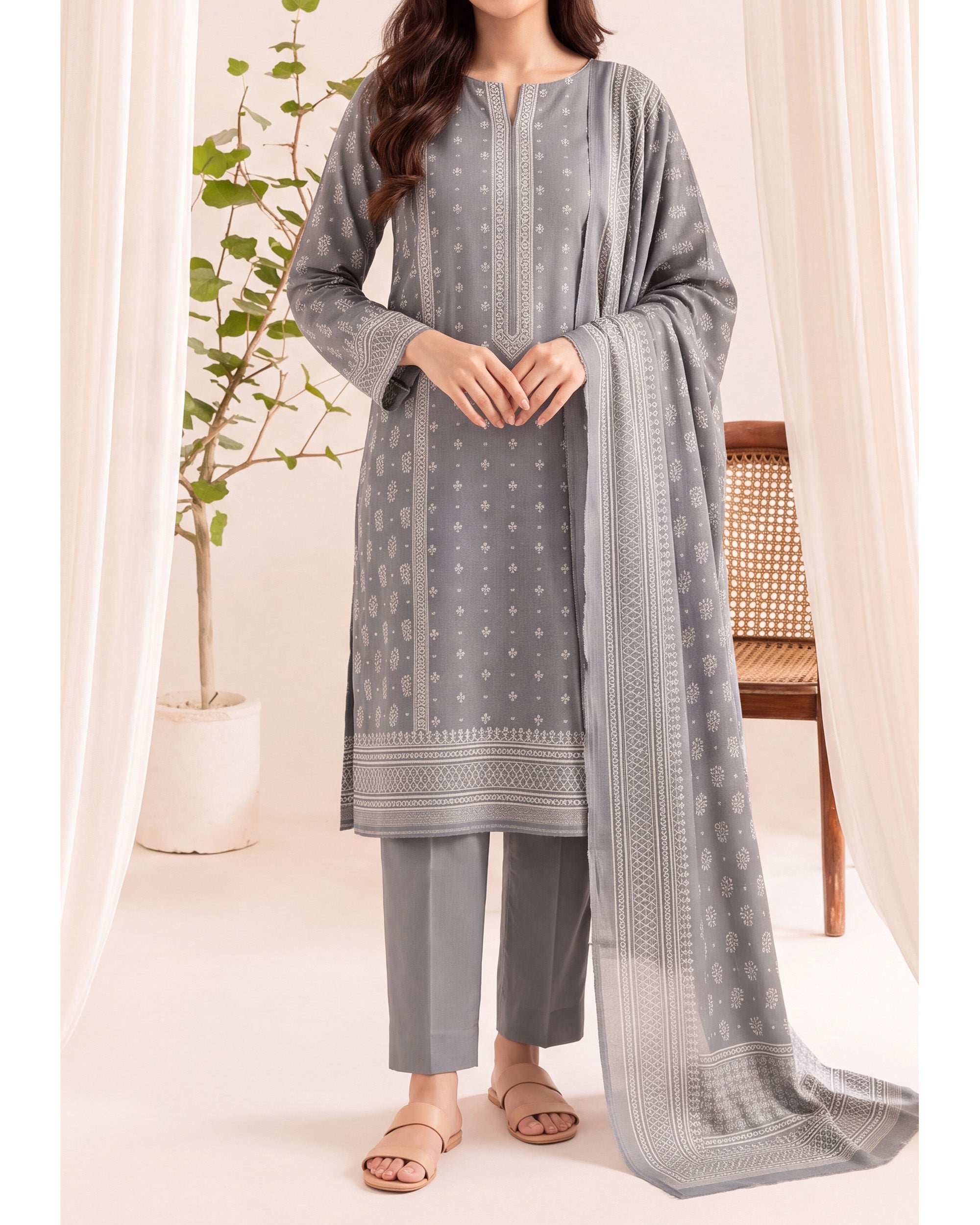 VS Pashmina Exclusive Printed Suit - 3 Pc by VS Textile