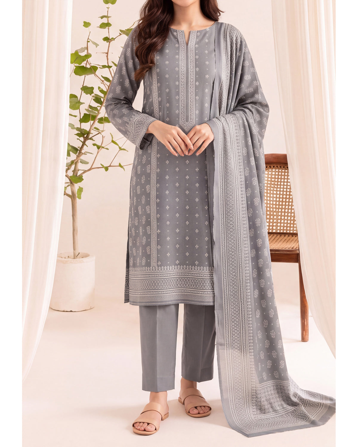 VS Pashmina Exclusive Printed Suit - 3 Pc by VS Textile