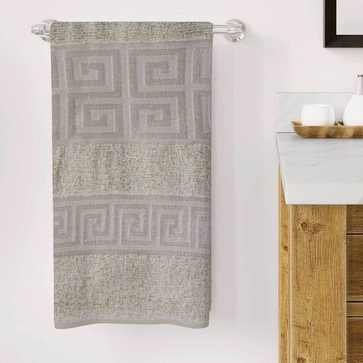 Bath Towel Greek Border - Off White, Bath Towels, Chase Value, Chase Value