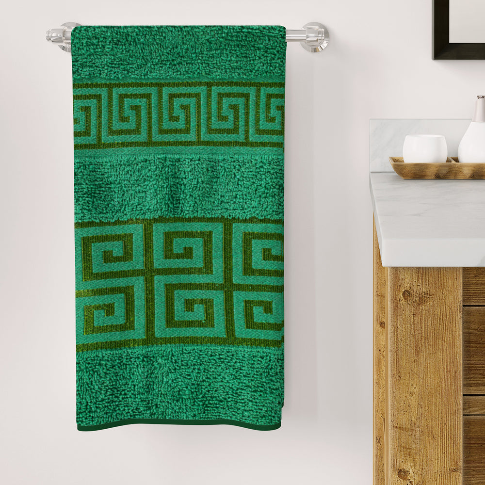 Bath Towel Greek Border - Mid Green, Bath Towels, Chase Value, Chase Value