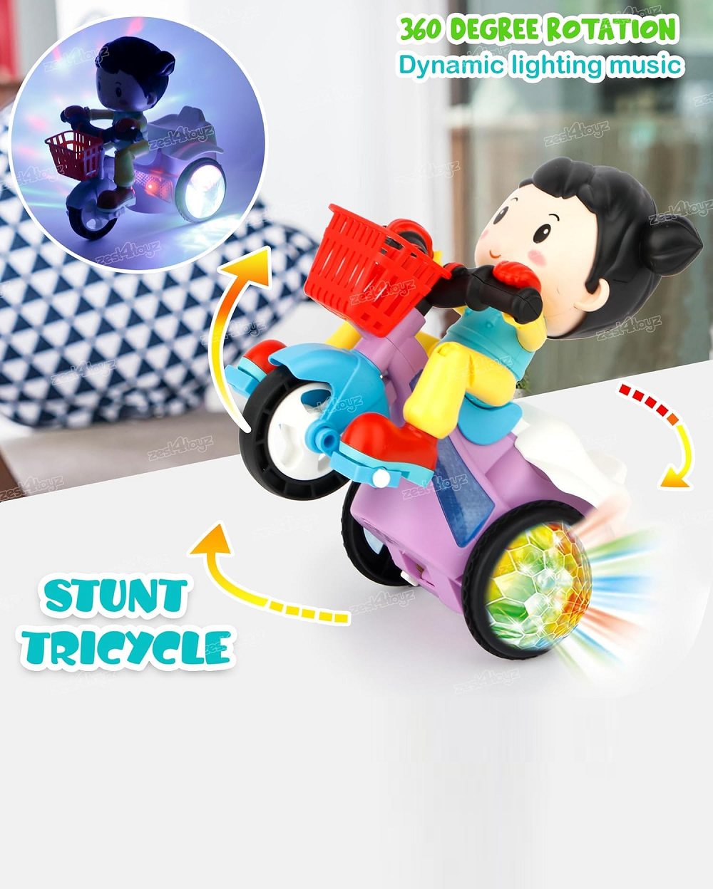 Battery Operated Stunt Tricycle With Light And Music